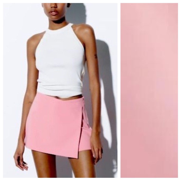 NWOT. Zara Pink High-Waisted Asymmetric Skort Shorts. Size M. - Picture 1 of 8